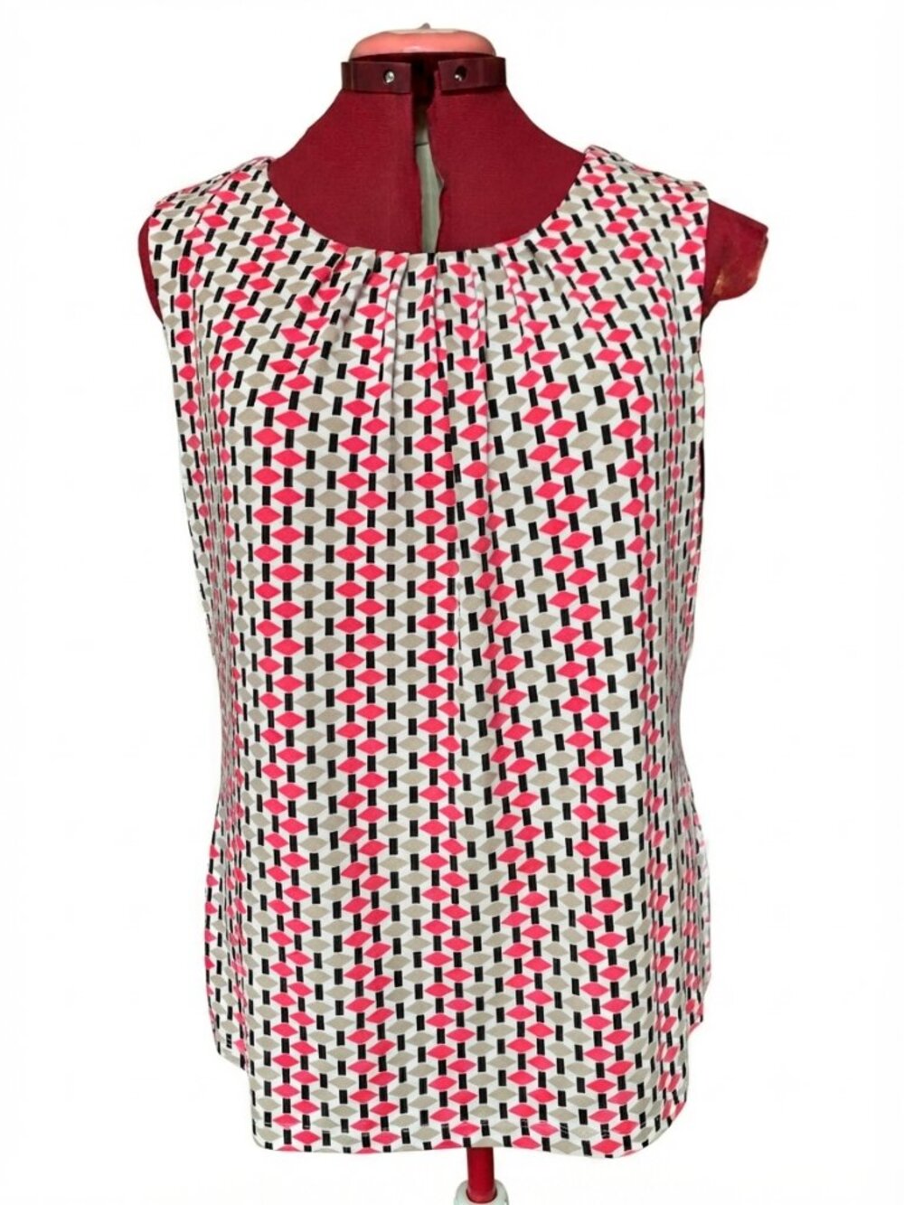 CALVIN KLEIN - Geometric Diamond Pleated Neck Top – Size Small